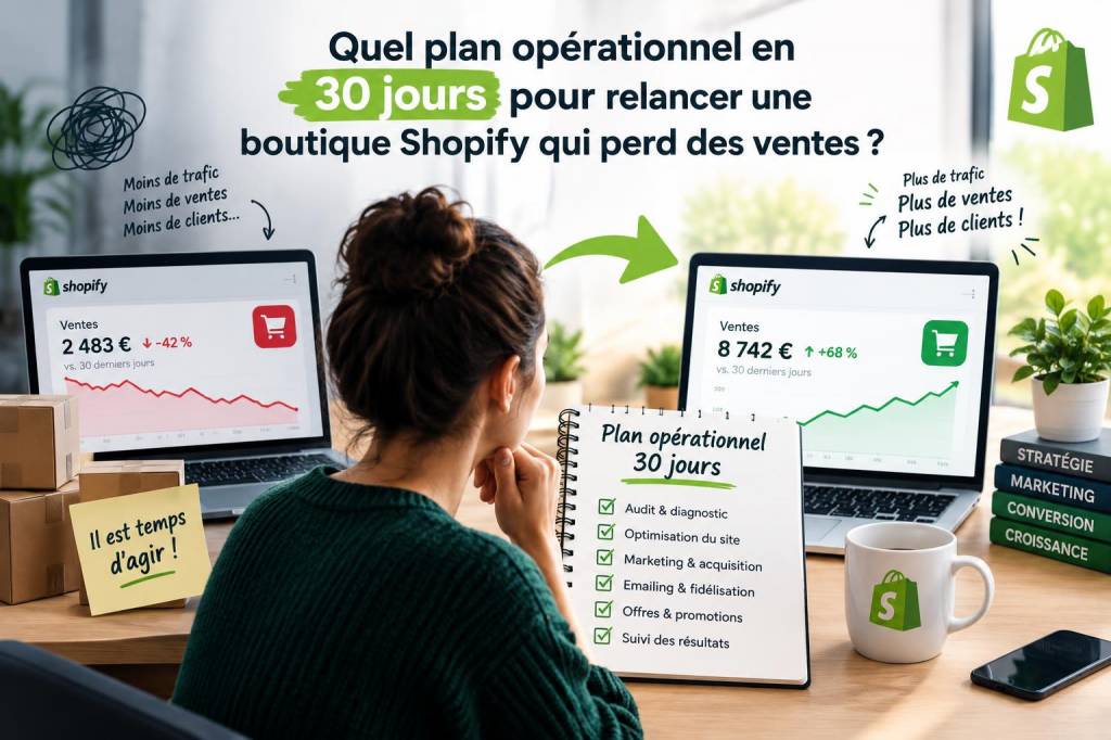 Quel plan opérationnel en 30 jours pour relancer une boutique shopify qui perd des ventes