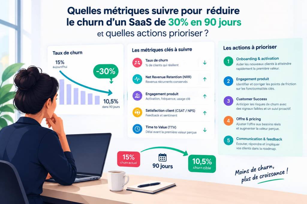 Quelles métriques suivre pour réduire le churn d'un saas de 30% en 90 jours et quelles actions prioriser